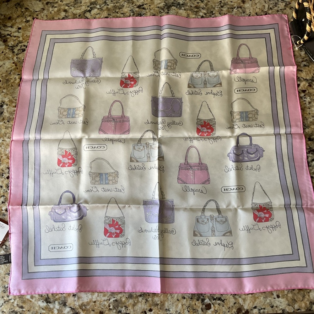 Coach Pink and Purple Y2K Bag Scarf 100% Silk NWT - Picture 2 of 5